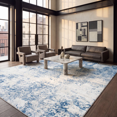Tapis abstrait gris clair / bleu N'Keal