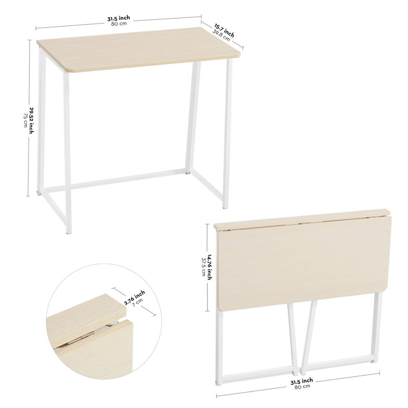 Folding Desk, Small Foldable Desk 31.5" for Small Spaces, Space Saving Computer Table Writing Workstation for Home Office, Easy Assembly