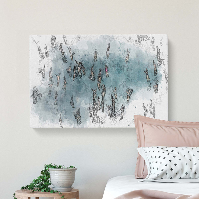 Swimmers Swimming in Abstract - Wrapped Canvas Drawing - Wrapped Canvas, 35cm H x 50cm W x 3cm D