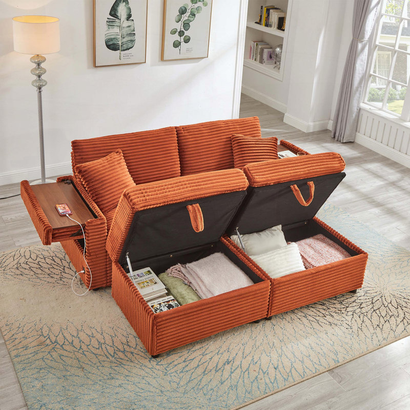 Canapé avec repose-pieds Fluffy, Orange