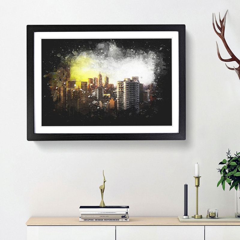 Melbourne Australia Skyline Abstract - Single Picture Frame Print on MDF, Black Framed, 45cm H x 63cm W x 2cm D