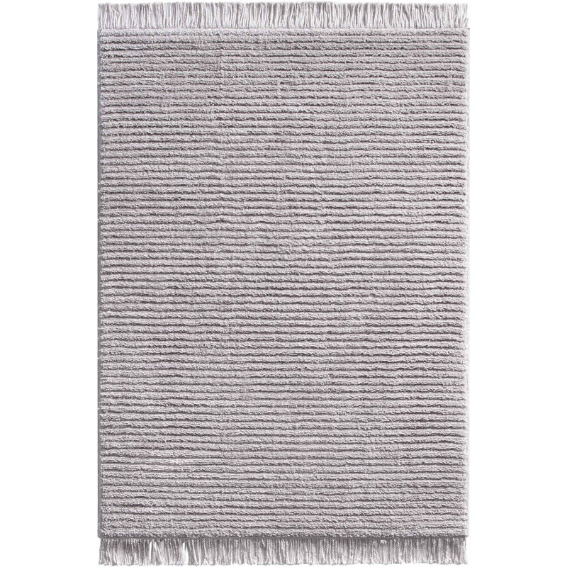 Marina Carlow Solid & Striped Textured Taupe Ivory Ultra Soft High-Low Shag Rug, Rectangle 3'11" x 5'3"
