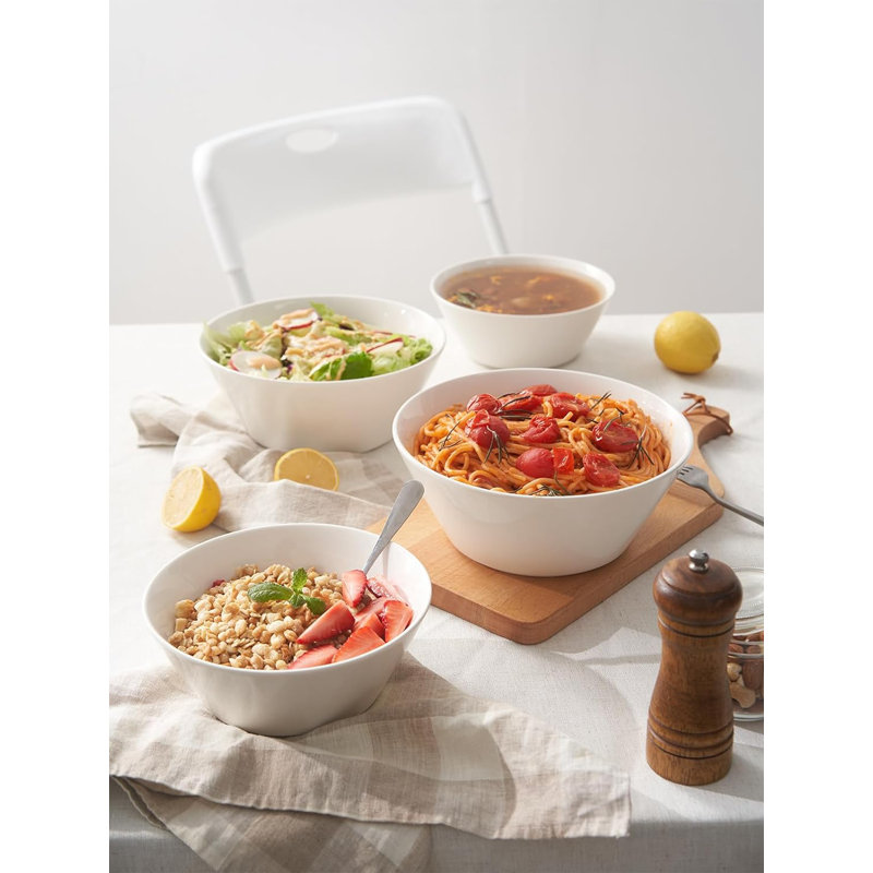 Ensemble de 4 grands bols à soupe 32 oz - 4 bols en céramique blanche pour ramen, céréales, pâtes, salade