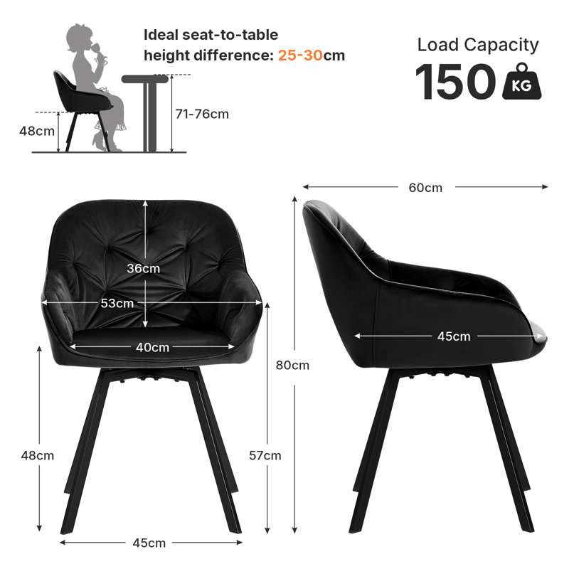 48cm H Velvet Upholstered Metal Armchair, Black