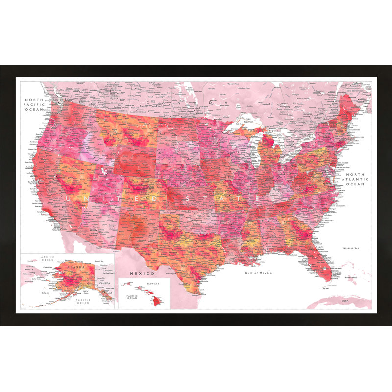 Carte magnétique encadrée dans des tons de terre, H 22 po x l 33 po x P 1 po, Rose