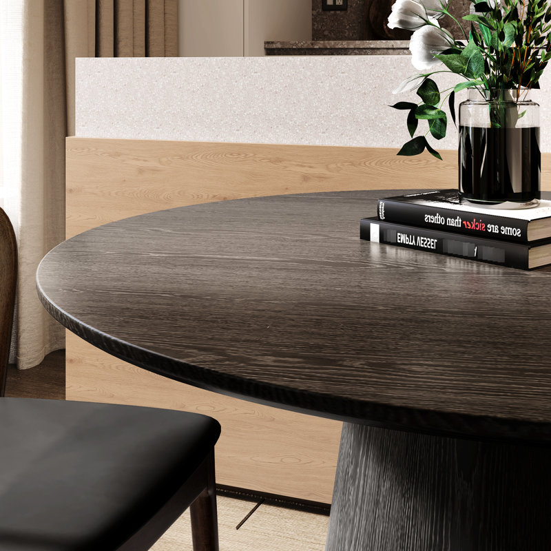 Stylish Modern-Retro Round Dining Table with Solid Wood Top and Ultra-Sturdy Rubberwood Base, 29.52" H x 43.31" W x 21.65" D