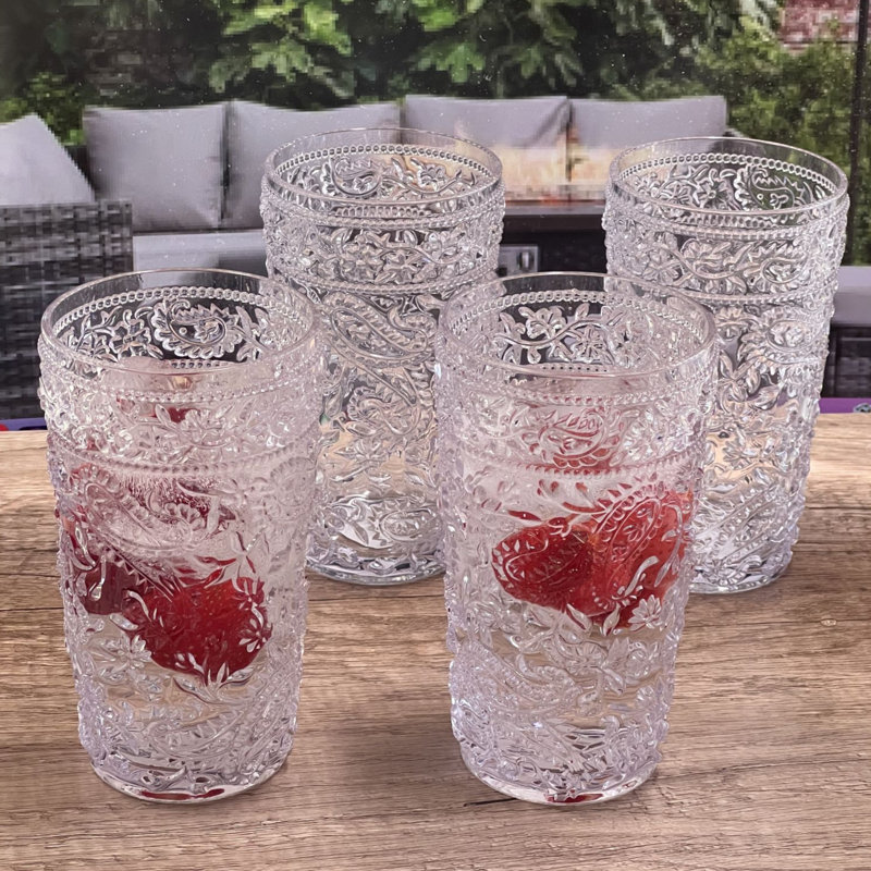 Ensemble de 4 verres à cocktail en acrylique à motif cachemire, verres à boire en plastique, verres à cocktail sans BPA, ensemble de verres, verres à eau