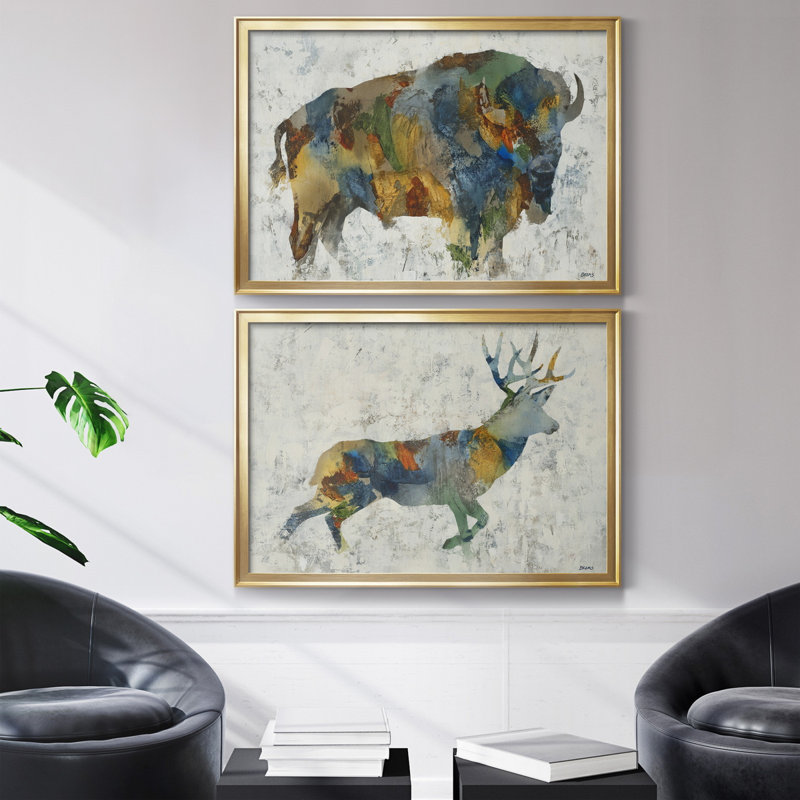Plains Icon - ensemble de 2 impressions, H 30,5 po x l 42,5 po x P 1,5 po, Toile encadrée dorée, Pas de tapis