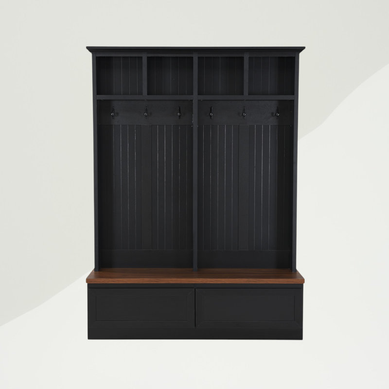 75.7"H Hall Tree with Open Storage,4-in-1 Hall Tree with Bench, Black