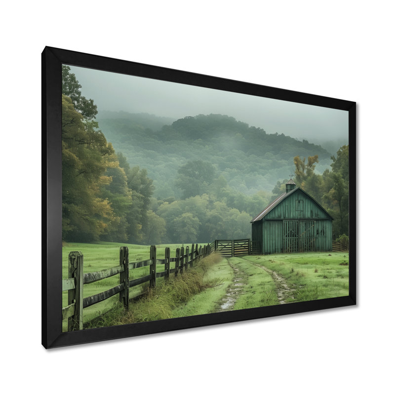 Green Summer Barn Farming Heritage - Art mural de grange, Toile encadrée noire simple, H 16 po x l 32 po x P 1 po