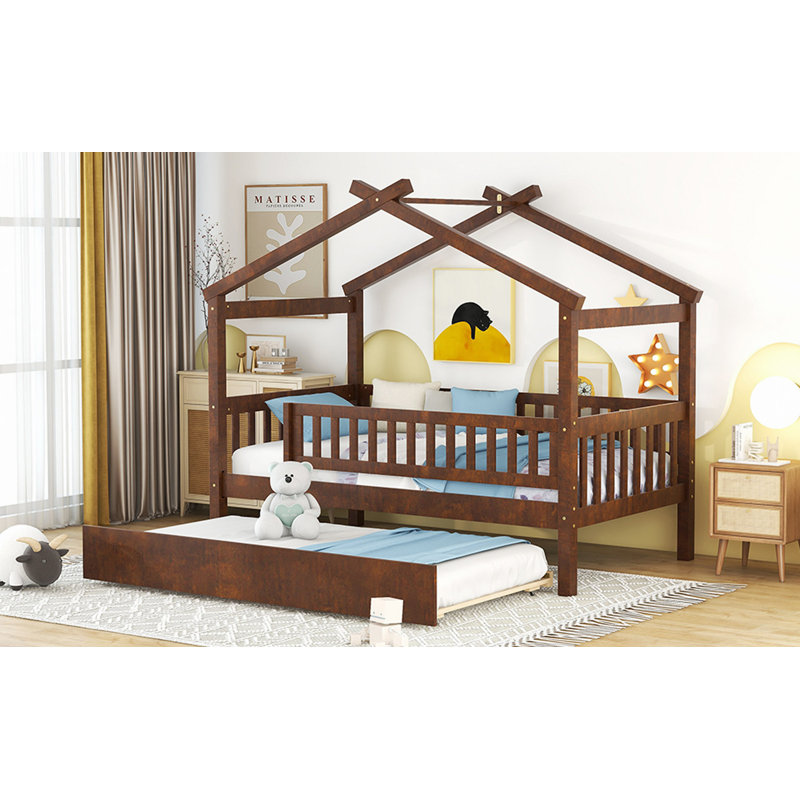 Lit en bois avec couchette, Noyer