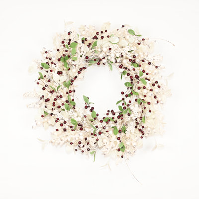 26" Artificial Farmhouse Foliage Christmas Day Holiday Decor Blossom Cluster Berries Winter Wreath For Front Door