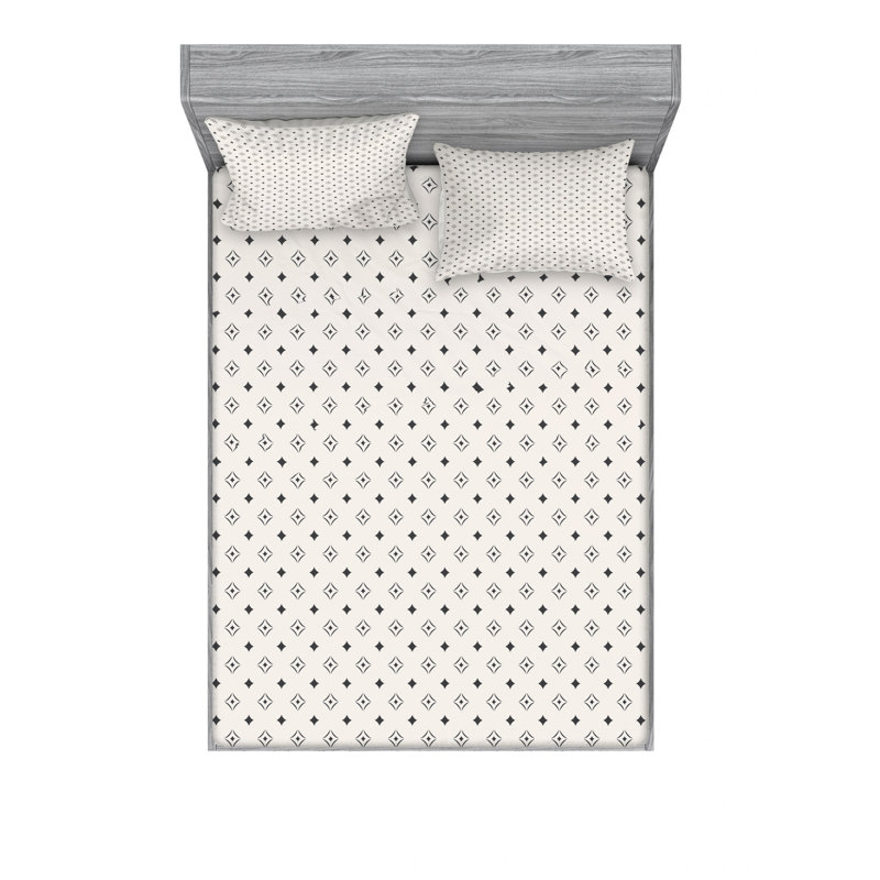 Microfiber Floral Sheet Set, Full/Double Sheet Set with Fitted Sheet, Old Fashi Geometric