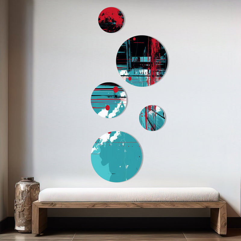 «Modern Cherry Eclipse Cityscape», ensemble d'art mural rond sur 5