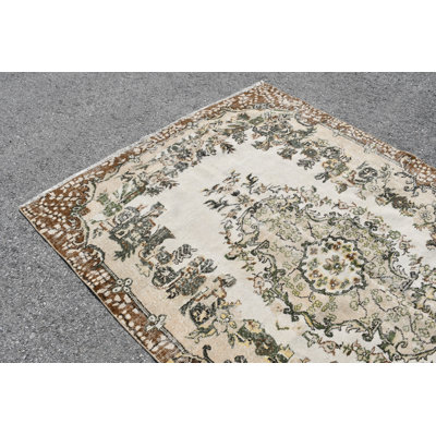 Oriental Turkish Wool Rug in Green Perfect for Living Room Decor Rare Antique Madder Area Rug Beige/Green