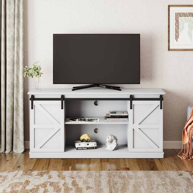 Youssouf 57.8" Wood Tv-Stand With Barn Doors For Tvs Up To 60", Dark Brown Wood