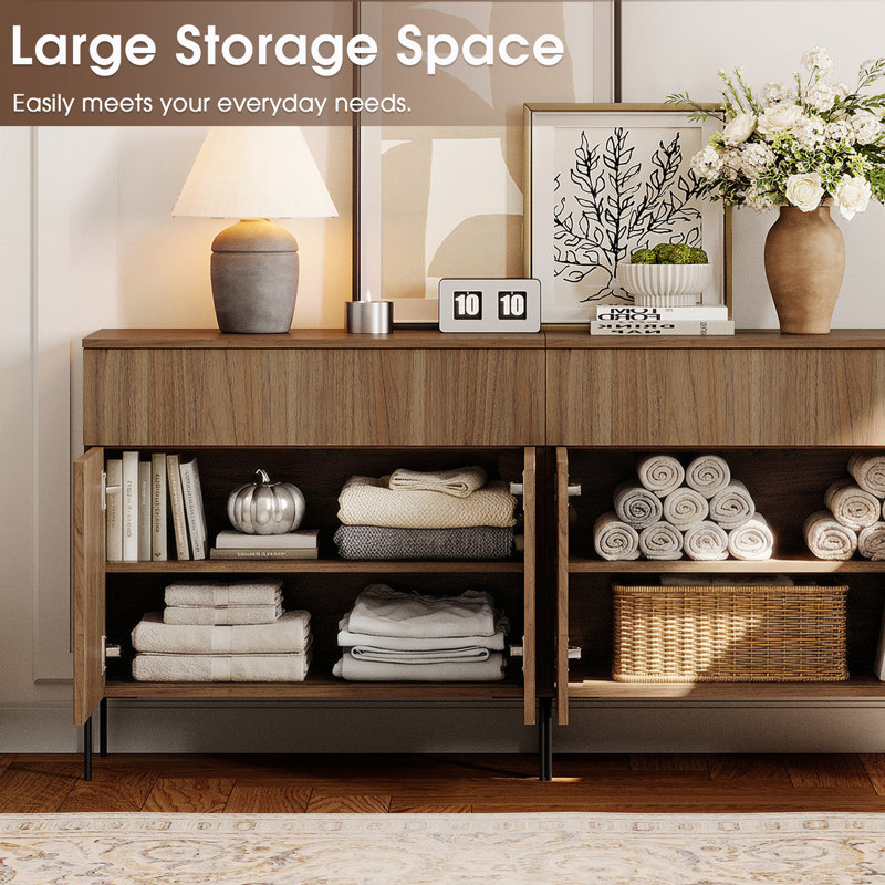 94.5" Modern Reeded TV Stand With Doors, Entertainment Center With Shelf, Wooden Media Console With Drawers For Living Room