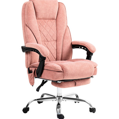 Chaise d'ordinateur rose avec massage et chaleur à 6 points, inclinable, hauteur réglable, hauteur réglable et repose-pieds extensible