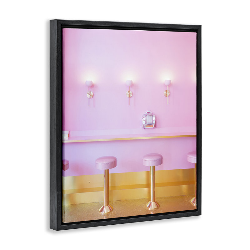 Cadre flottant rose, rétro, dessiné par Lish Creative, H 31 po x l 25 po, Cadre flottant noir de jais