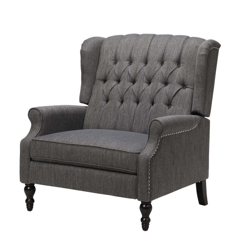 Oversized Tufted Wingback Fabric Push Back Recliner With Nailhead Trim And Button Tufted Diamond Stitch For Living Room, Bedroom