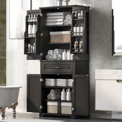 Bathroom Storage Cabinet with Doors and Drawer, Multiple Storage Space, Adjustable Shelf, Black