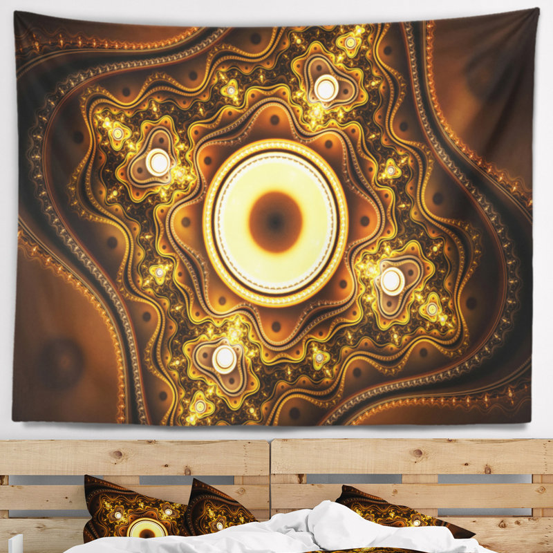 Motif fractal brun abstrait avec cercles tapisserie, H 32 po x l 39 po