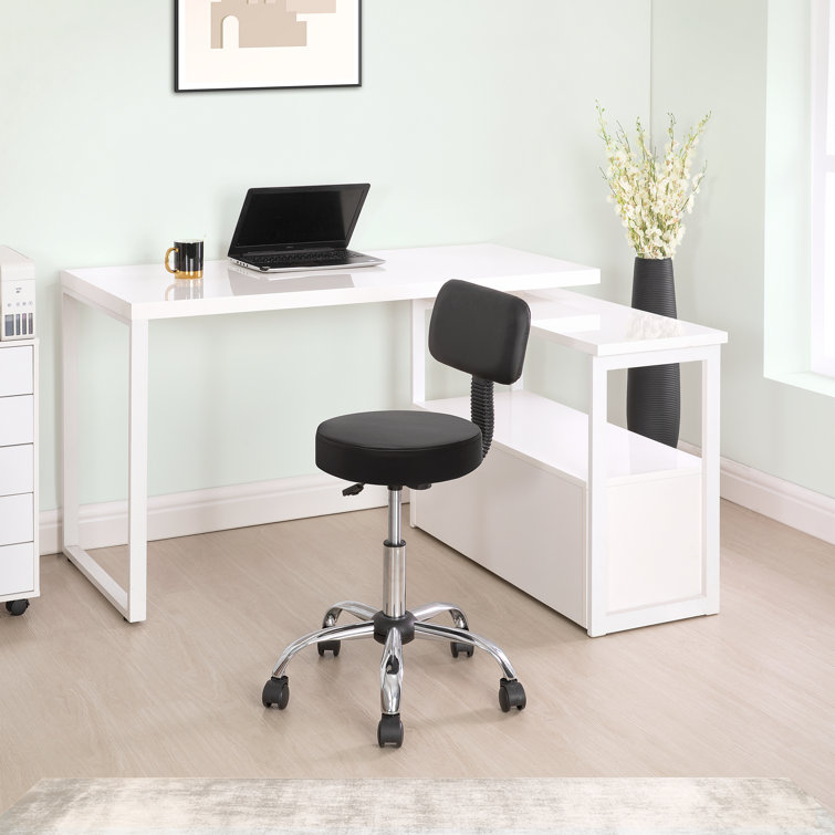 Orbit White Faux Leather Adjustable Rolling Office Stool