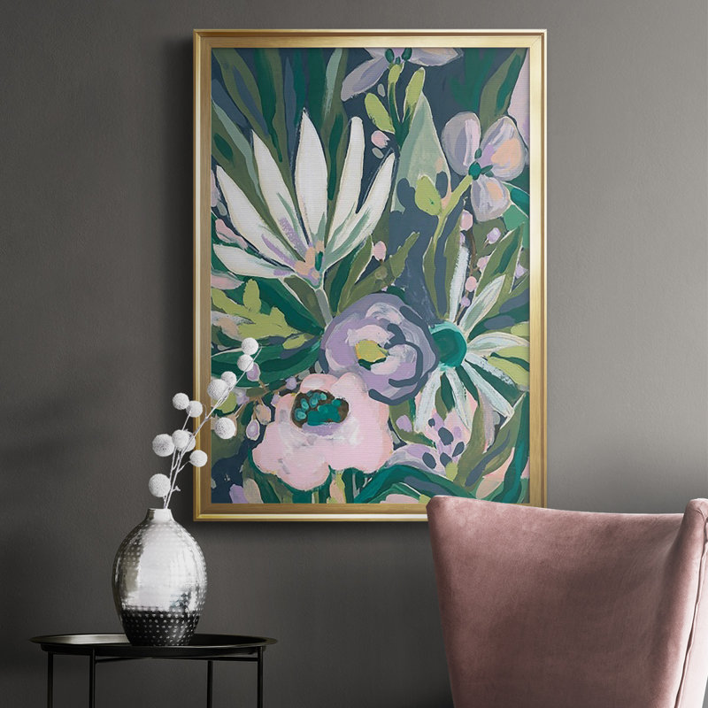 Jardin de la jungle mauve I, Encadrement doré, H 42,5 po x l 30,5 po x P 1 po