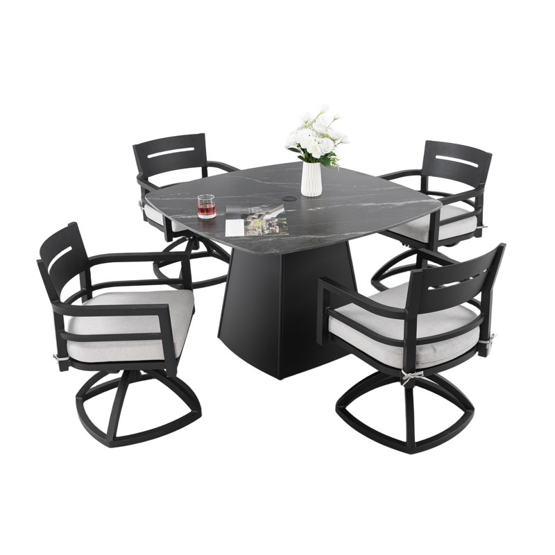Ensemble de salle à manger à piédestal d'extérieur 5 pièces