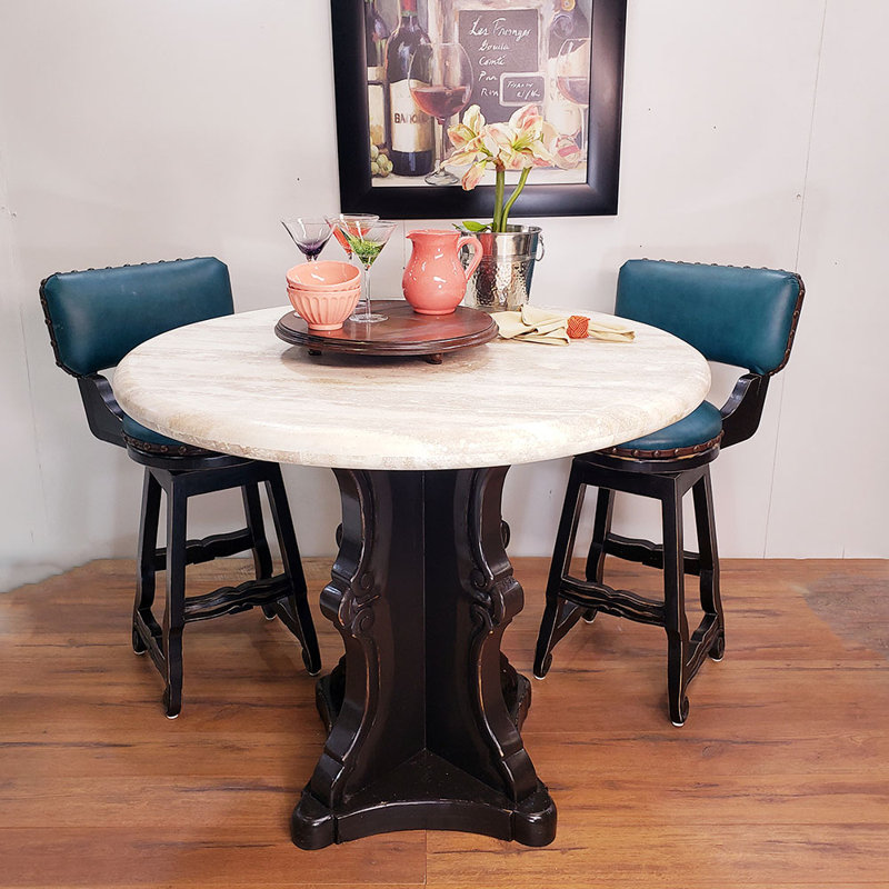 Round Cream Bullnose Travertine Bar Table Model 1204 E