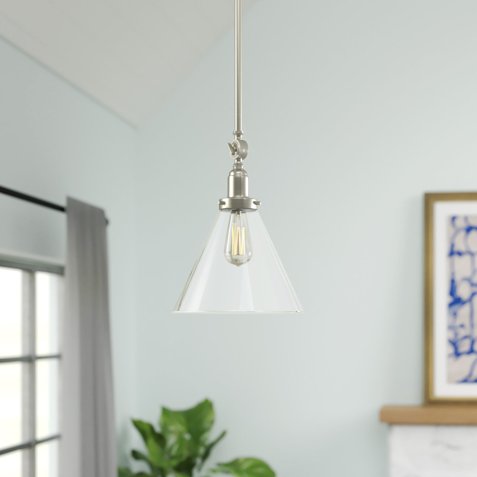 Catalina Dimmable Glass Single Light Pendant, Satin Nickel