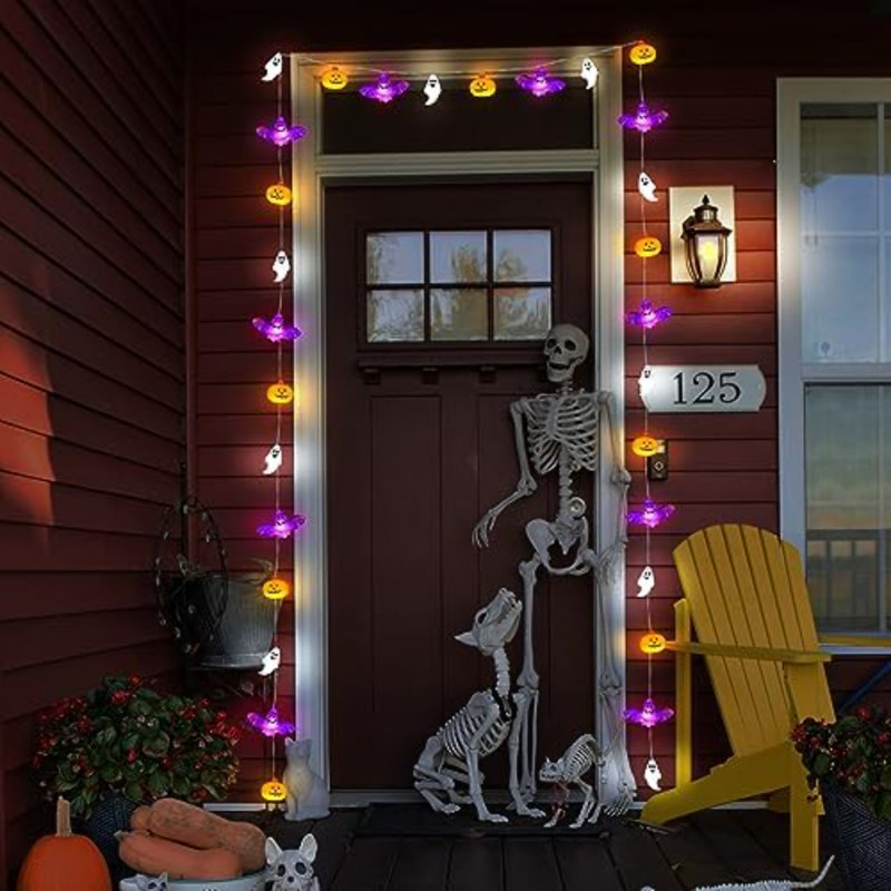 Guirlande d'Halloween, guirlande de citrouilles d'Halloween 16,4 pi, 30 lumières DEL orange et mauve à pile, 8 modes d'éclairage