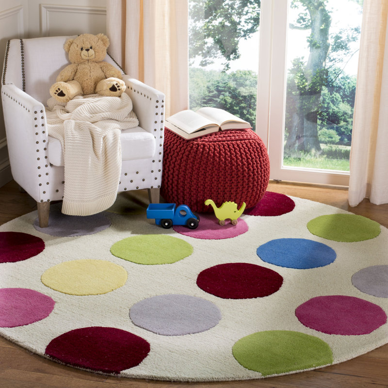 Tapis ivoire en laine / coton touffeté à la main Krystyna, Rond 4 pi