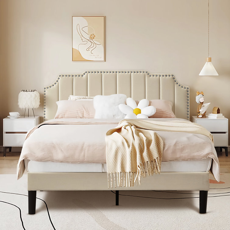 Auxter Upholstered Platform Bed Frame with Adjustable Headboard