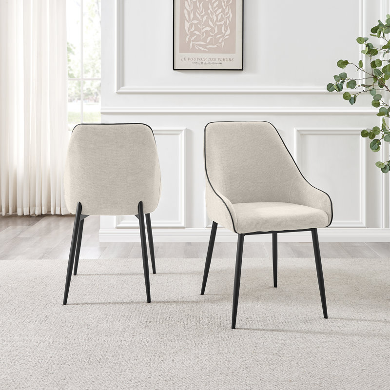Ophelia Luxury Fabric Upholstered Dining Chair with Metal Legs, Cream