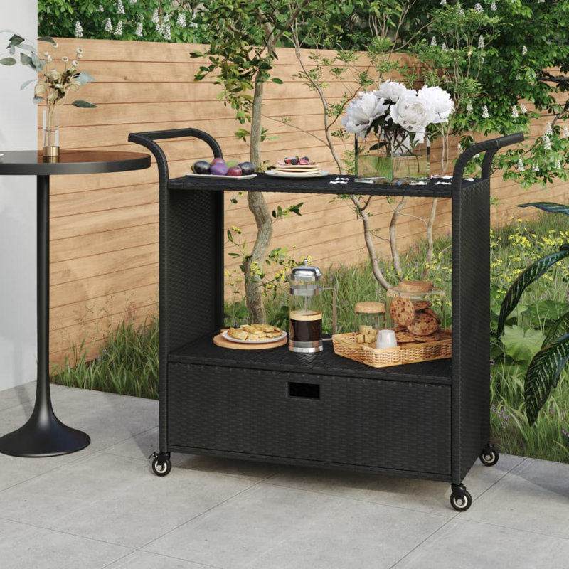 Myaa Ophelia & Co. Bar Cart with Wicker Outer Material, Black