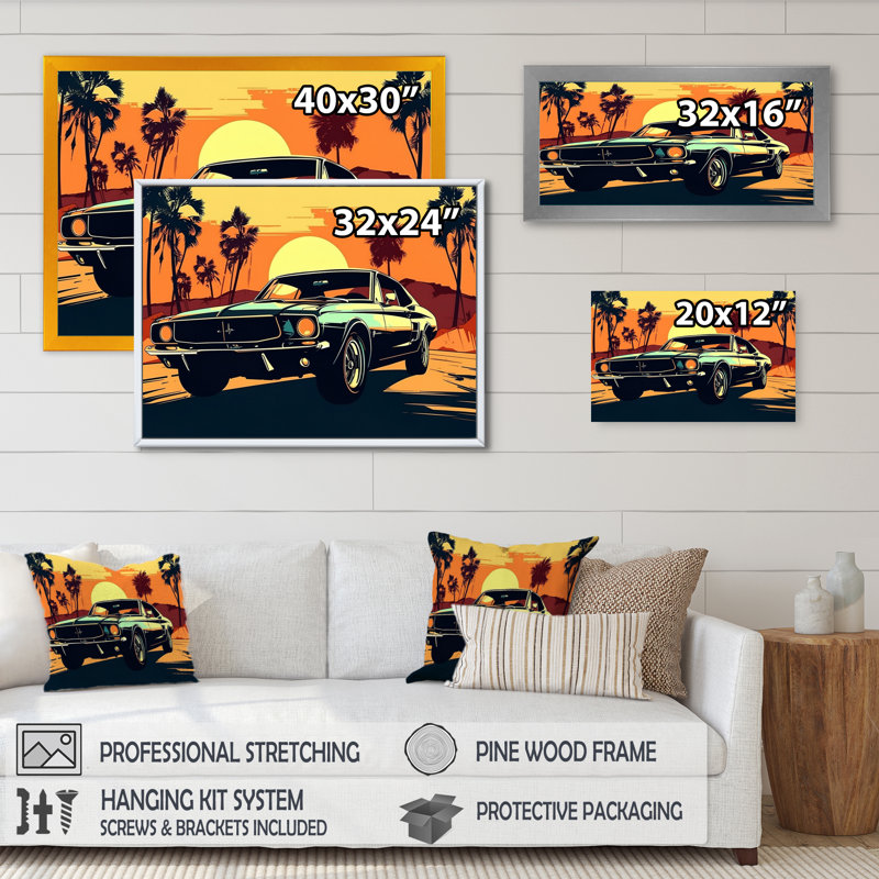 80S Groovy Cars IV - Retro Car, reproduction d'art mural, Cadre noir, H 12 po x l 20 po x P 1 po