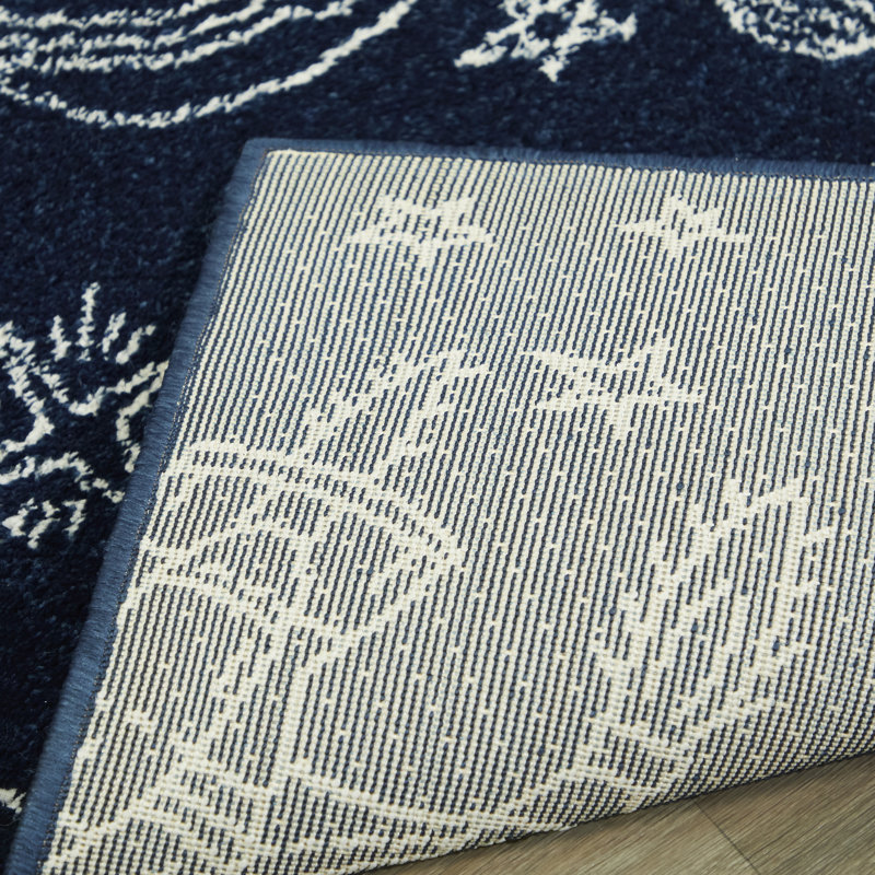 Palou Rocket Ship Area Rug, Rectangle 5'3" x 7', Blue/White