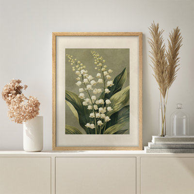 Lily of the Valley Botanical Framed Wall Art Print, Vintage Plant Illustration in Earthy Tones for Cottagecore Kitchen or Classic Entryway Decor