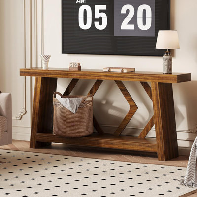 70.9" Console Table with Trapezoid Legs, Extra-Long 2-Tier Sofa Table for Entryway, Hallway, or Living Room