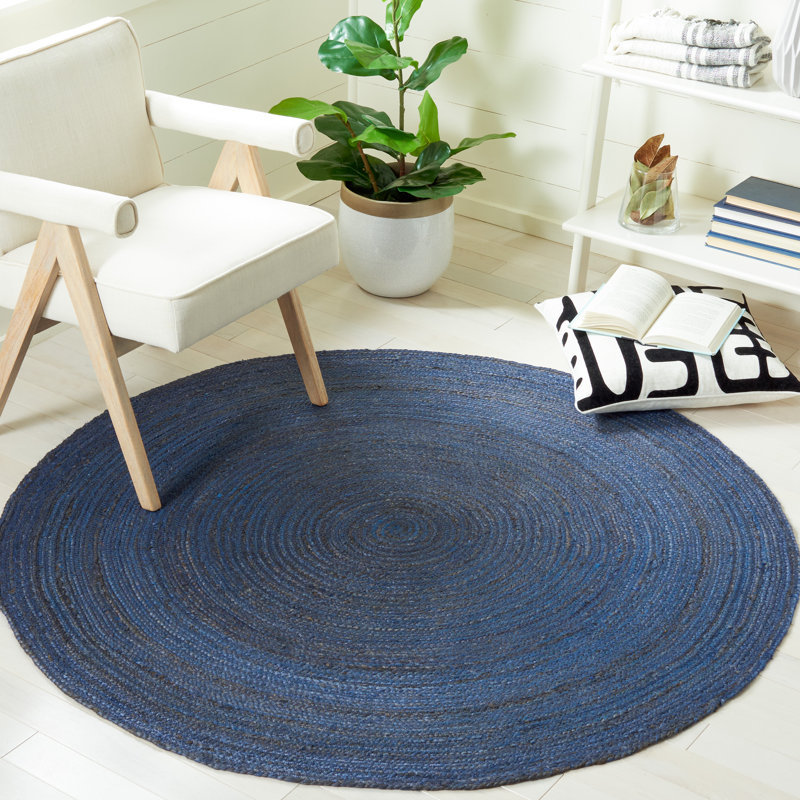 Natural Fiber Hand Woven Jute Geometric Rug, Round 5'