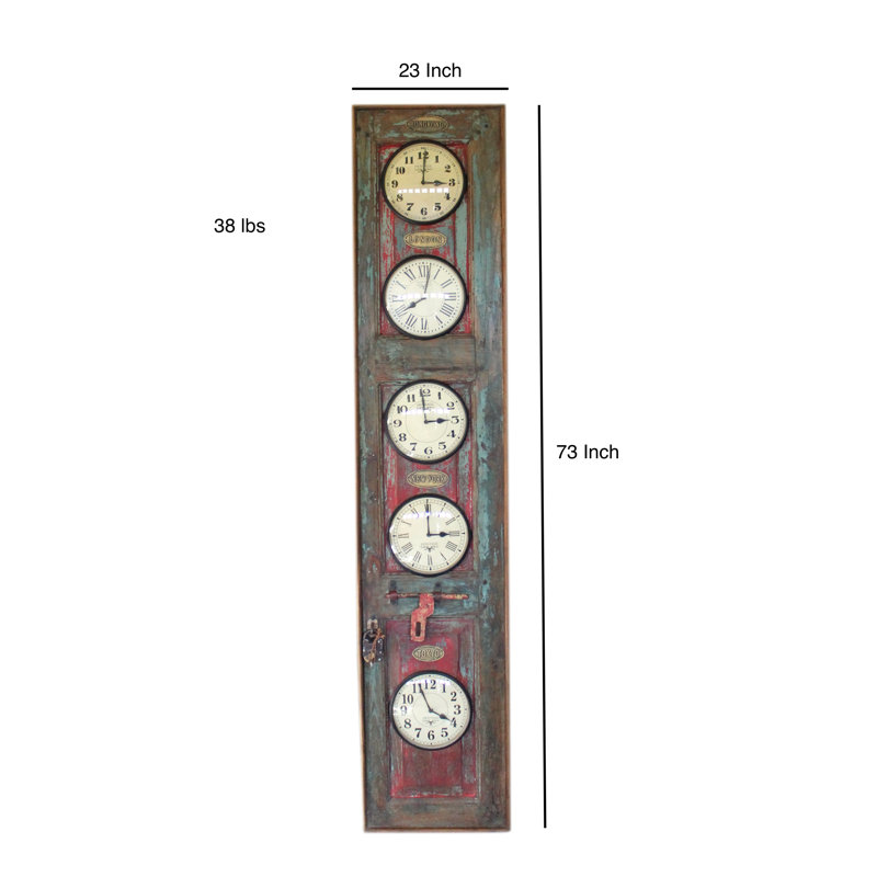 Vertical Recycled Door Wooden World Time Wall Clock