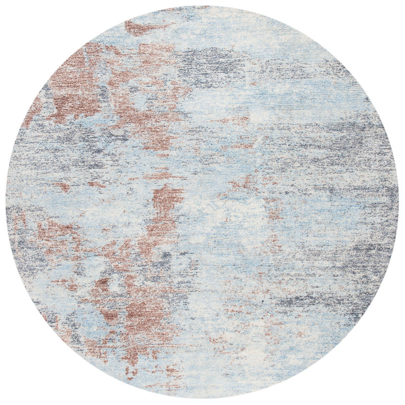 Dumfries Hand Tufted Wool/Viscose Pile Abstract Rug in Light Blue/Ivory, Round 6'