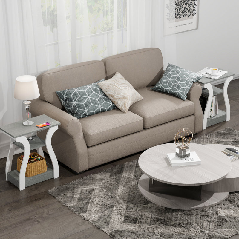 23.62'' End Table,Small Side Table with Built-In Outlets for Living Room,Bedroom,Nightstand, Gray/White, 2