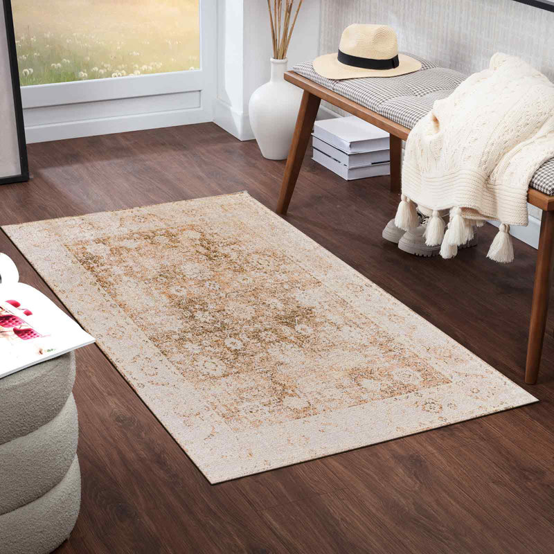 Purcell Machine Washable Traditional Boho Rust Area Rug, Rectangle 66 x 115cm