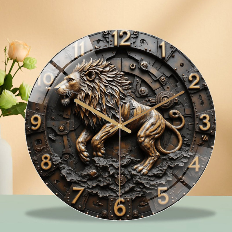 Horloge murale lion en métal 12 po