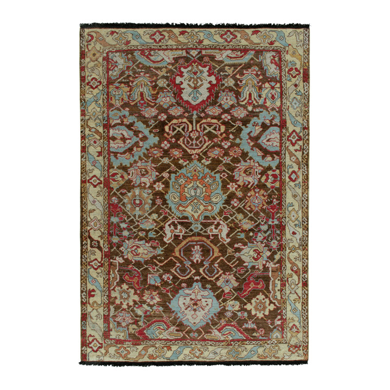 Caucasian Rug In Brown, Blue And Red Floral Pattern, Rectangle 10' x 14'