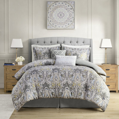 Elegant Grey King Comforter With Cotton Shams And Bed Skirt Material Properties