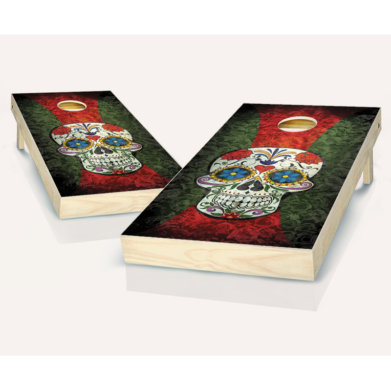 Ensemble de jeu de cornhole en bois massif 2 'x 4' avec sacs, Rouge/noir