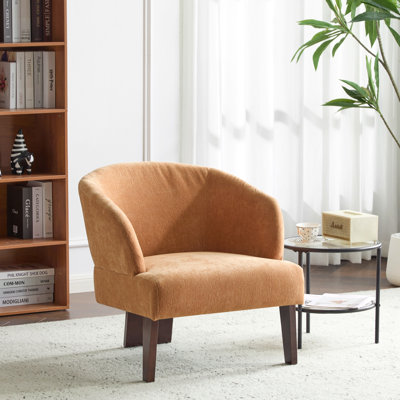 Chaise d'appoint moderne avec dossier rond et pieds en bois - Chaise longue d'inspiration Mid-Century pour le salon, la chambre à coucher ou le bureau - Revêtement en tissu doux